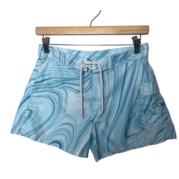 Vintage OP Hawaiian Blue Surf Board Shorts Swirl Women’s Junior’s Sz 5/6 - Picture 1 of 5